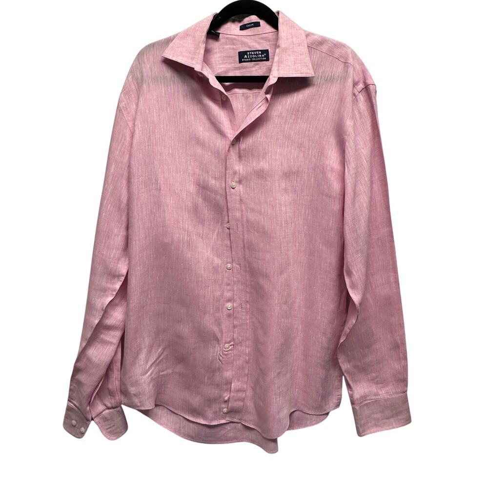 Steven Azzolina Studio Collection 100% Linen‎ Pink Men LS Button Up Medium EUC